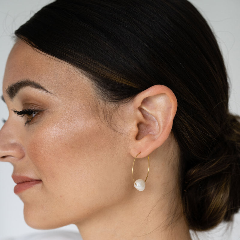 Simple Pearl Hoop Earrings