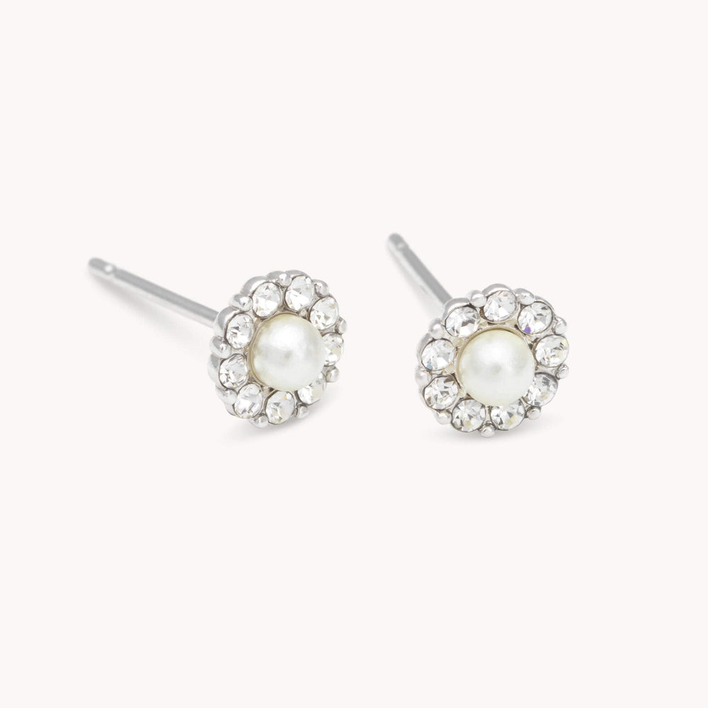 Petite Sofia Pearl Earrings - Silver