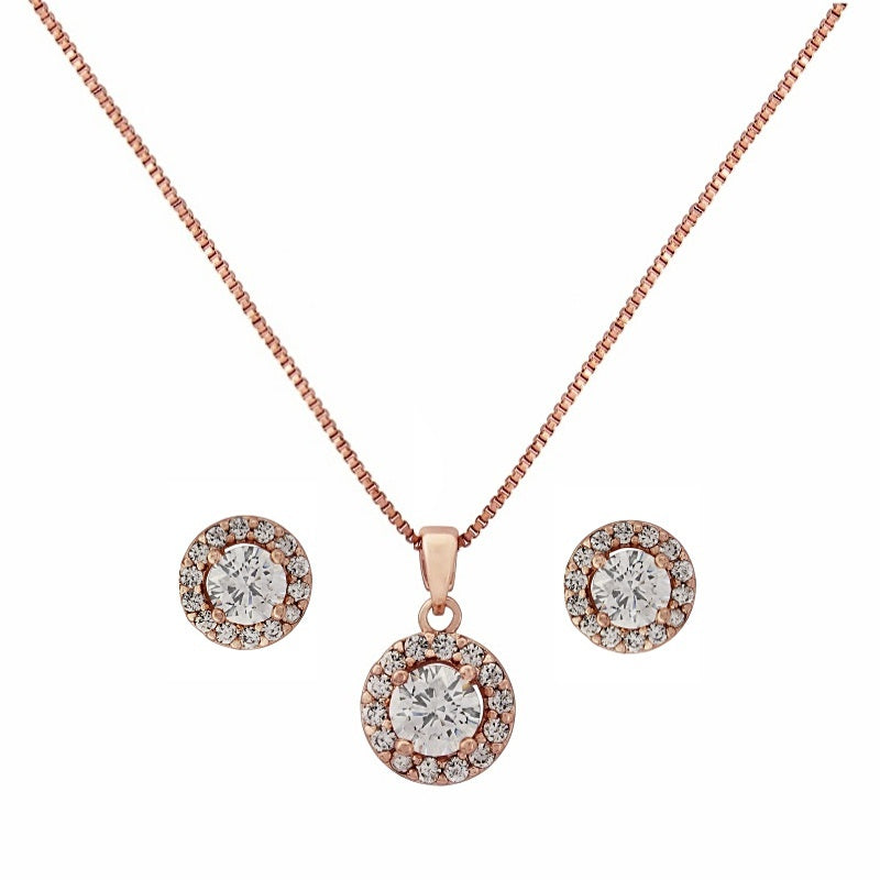 Halo Rose Gold Necklace Set