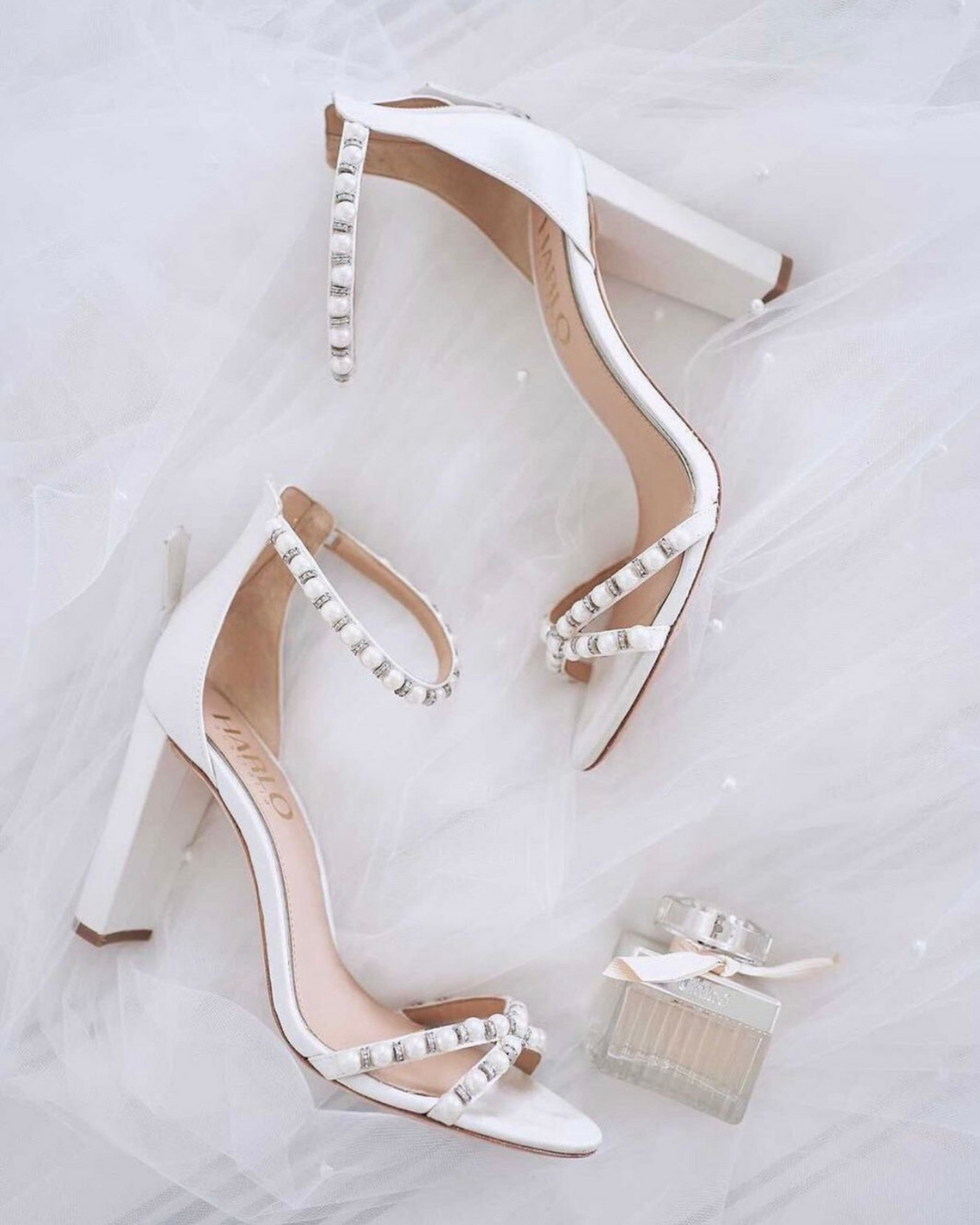 Alexandra - soft white pearl block heel