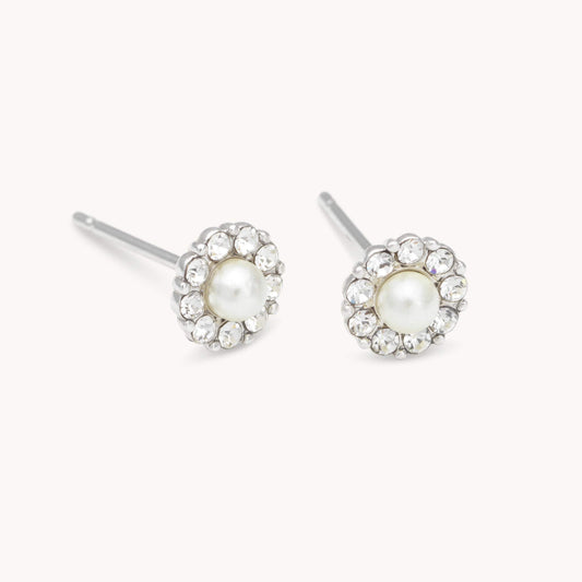 Petite Sofia Pearl Earrings - Silver