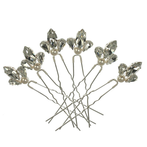 Diamante Pearl Hair Pins (set of 6)