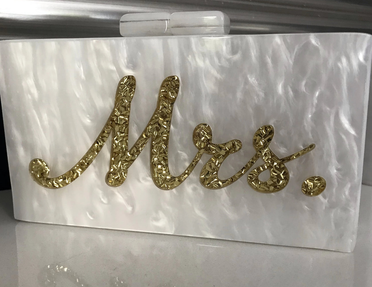 ‘Mrs’ Acrylic Clutch - Gold
